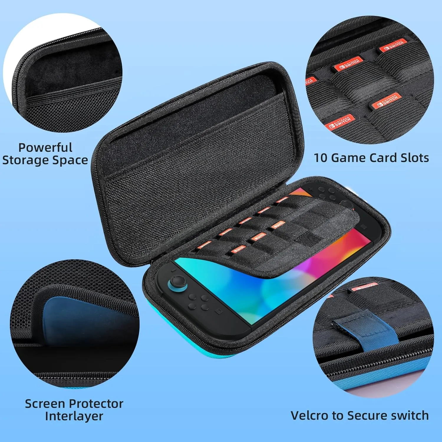 Switch 2 Carry Case Compatible with Nintendo Switch 2 Console,Large Capacity Switch 2 Case, Portable Hard Switch 2 Travel Bag for Console & Accessories, 10 Game Card Slots (Blue Gradient)