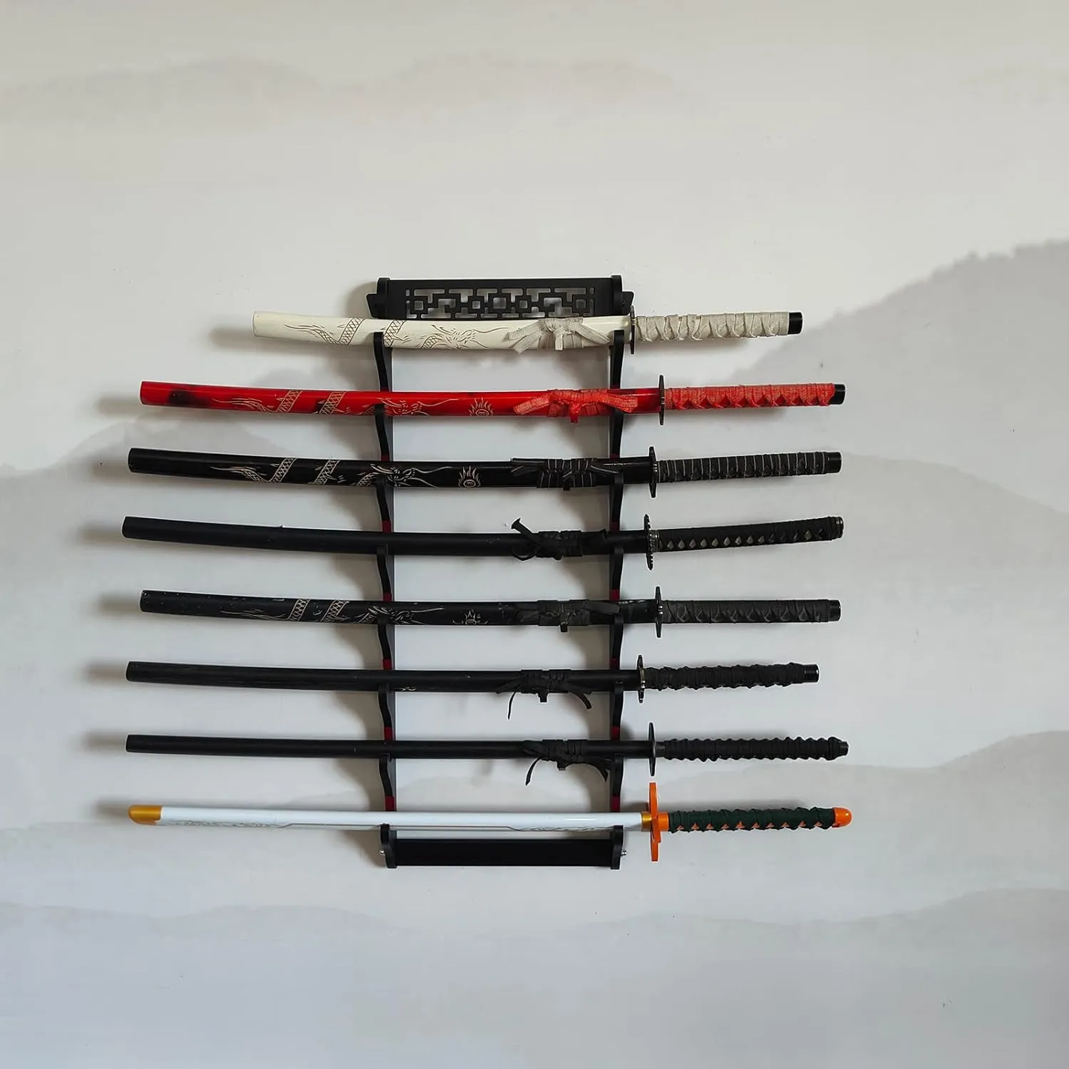 Sword Holder Katana Wall Mount - 8 Tier Samurai Sword Display Rack Wand Wakizashi Tanto Wall Hanger Sword Rack Sword Stand Display