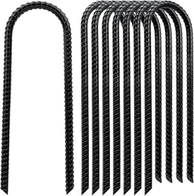 Trampoline Stakes High Wind - Heavy Duty 12 Inch U Shaped Ground Anchors - Galvanized Steel Rebar Stakes for Outdoor Camping Tent Fence Garden Decorations(8 Pack Black)