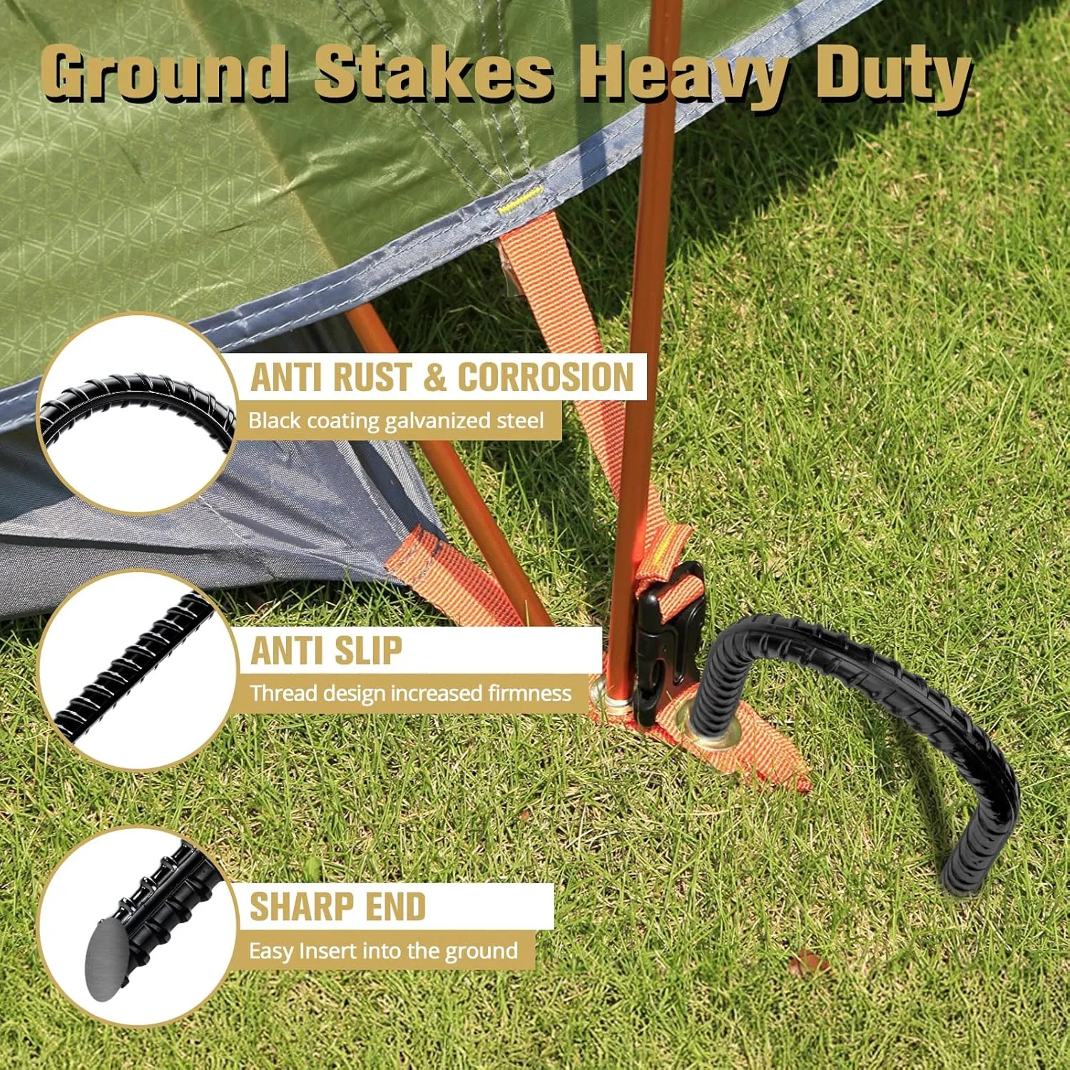 Trampoline Stakes High Wind - Heavy Duty 12 Inch U Shaped Ground Anchors - Galvanized Steel Rebar Stakes for Outdoor Camping Tent Fence Garden Decorations(8 Pack Black)