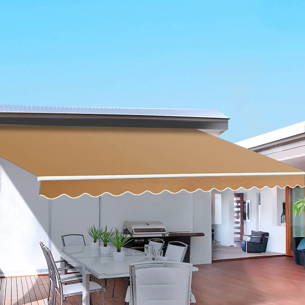Wall Mounted Folding Arm Window Awning Outdoor Blinds Retractable Canopy Beige 4x3M Beige